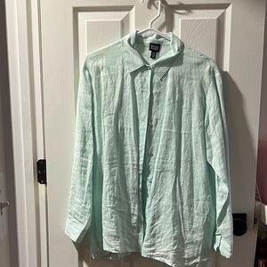 Eileen Fisher Soft Mint Green Linen Button-Front Shirt